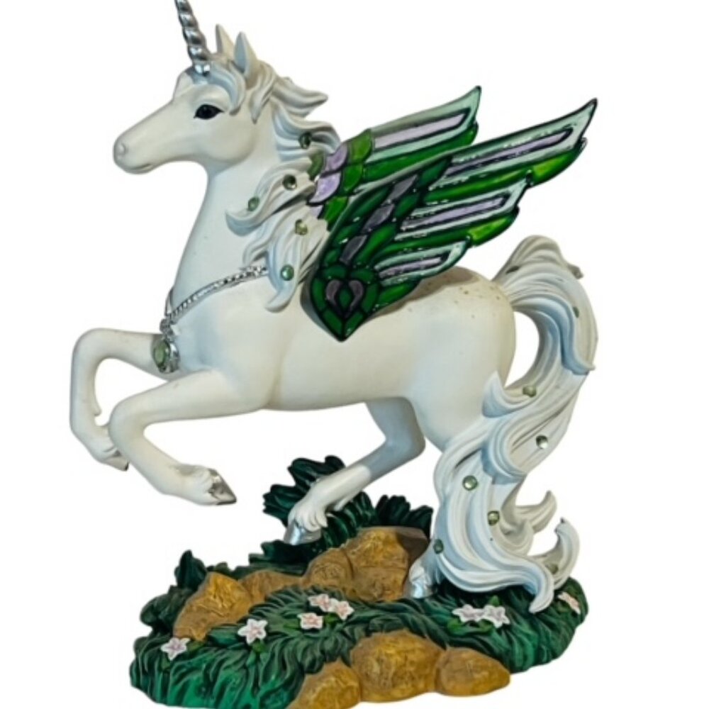 Unicorn Figurine Pegasus Hamilton Collection Jeweled Reflection Peridot Grandeur